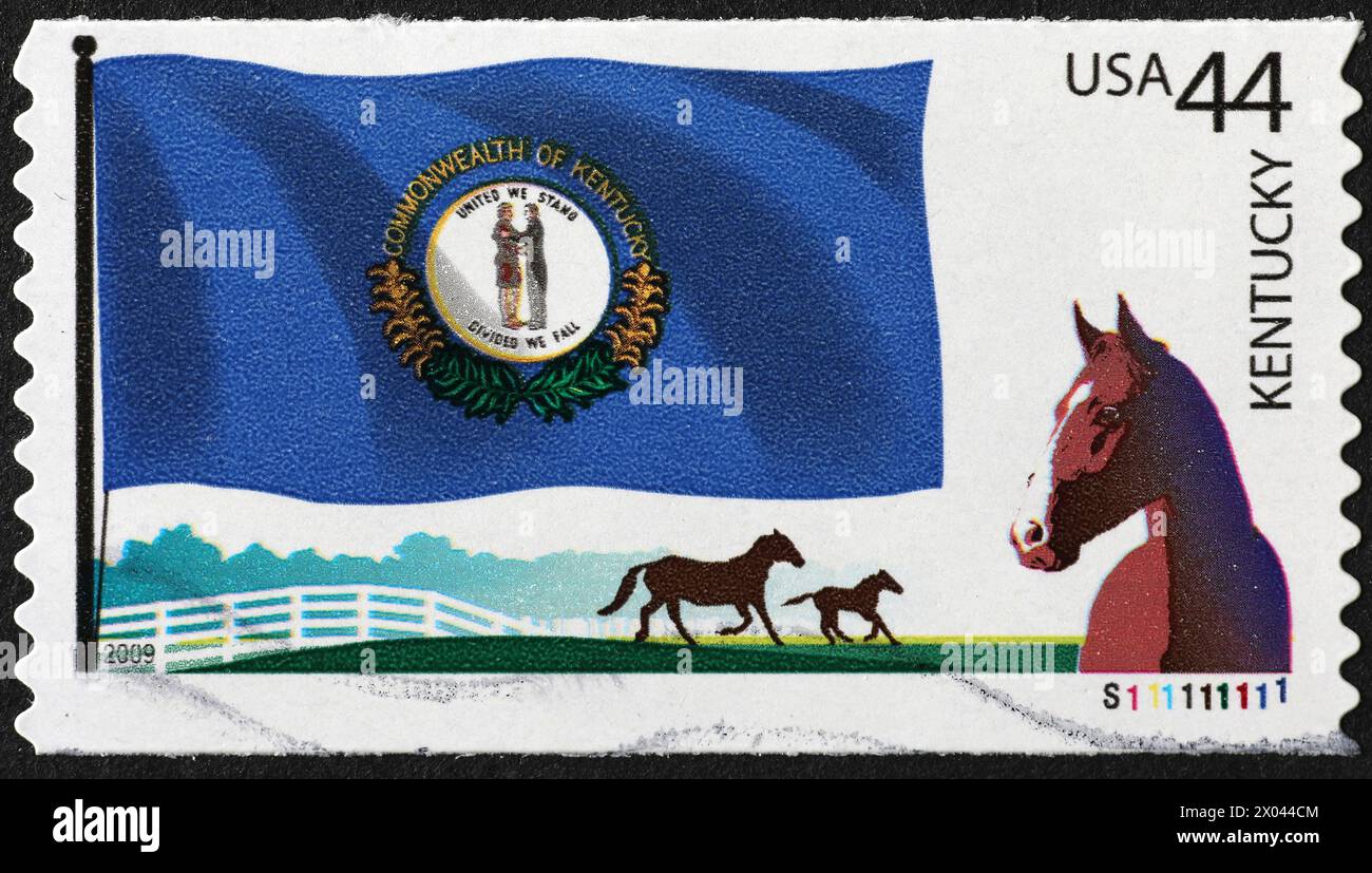 Bandiera dello stato del Kentucky sul francobollo statunitense Foto Stock