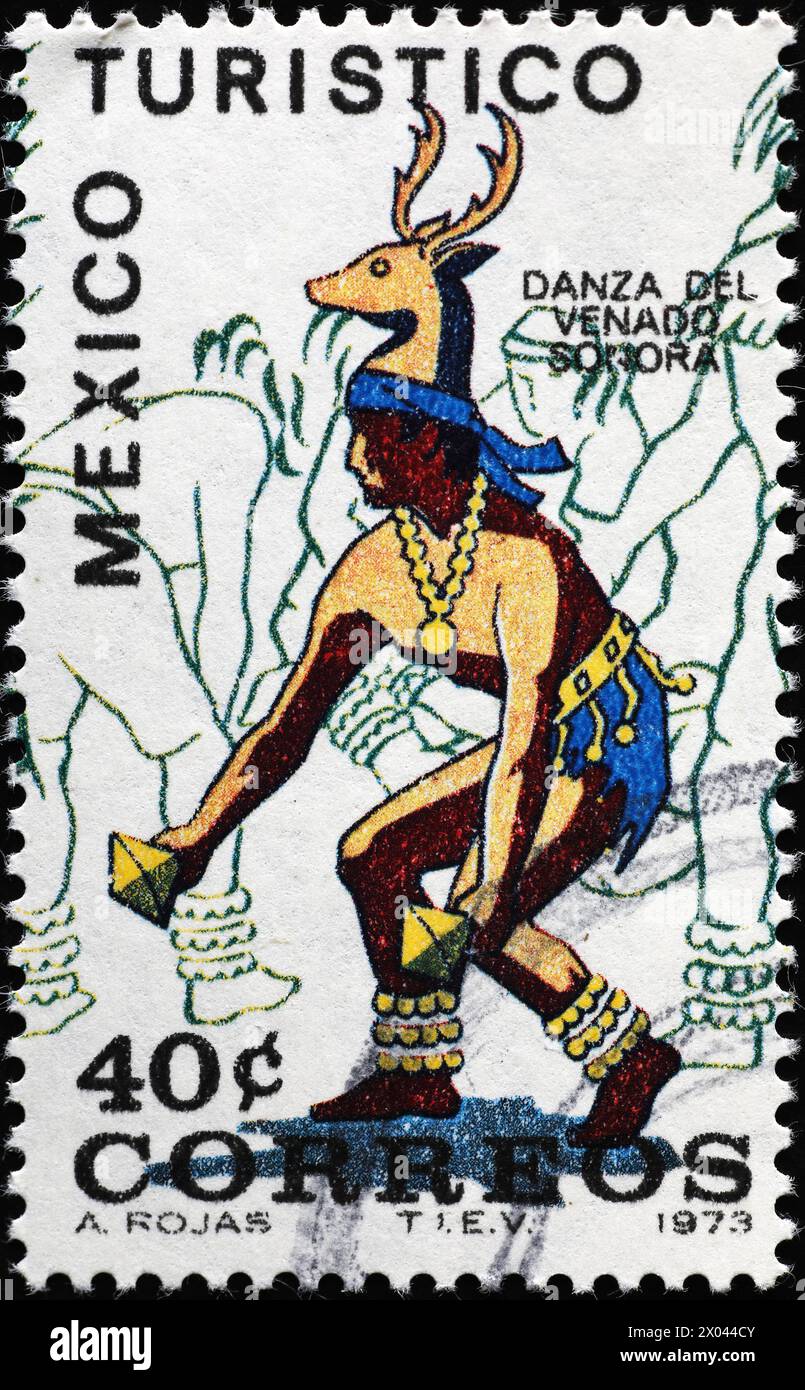 Danza popolare su francobollo messicano Foto Stock