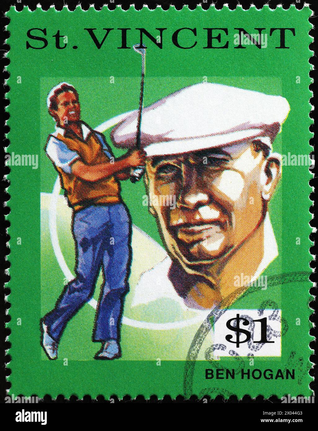 Golfista Ben Hogan sul francobollo di Saint Vincent Foto Stock