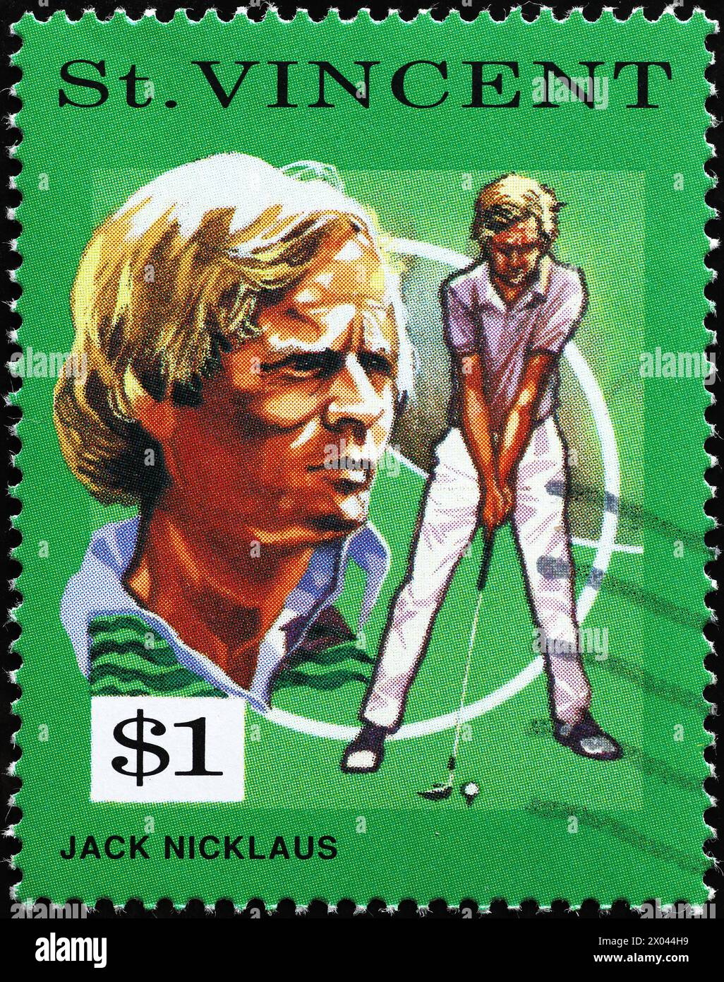 Il golfista Jack Nicklaus sul francobollo di Saint Vincent Foto Stock