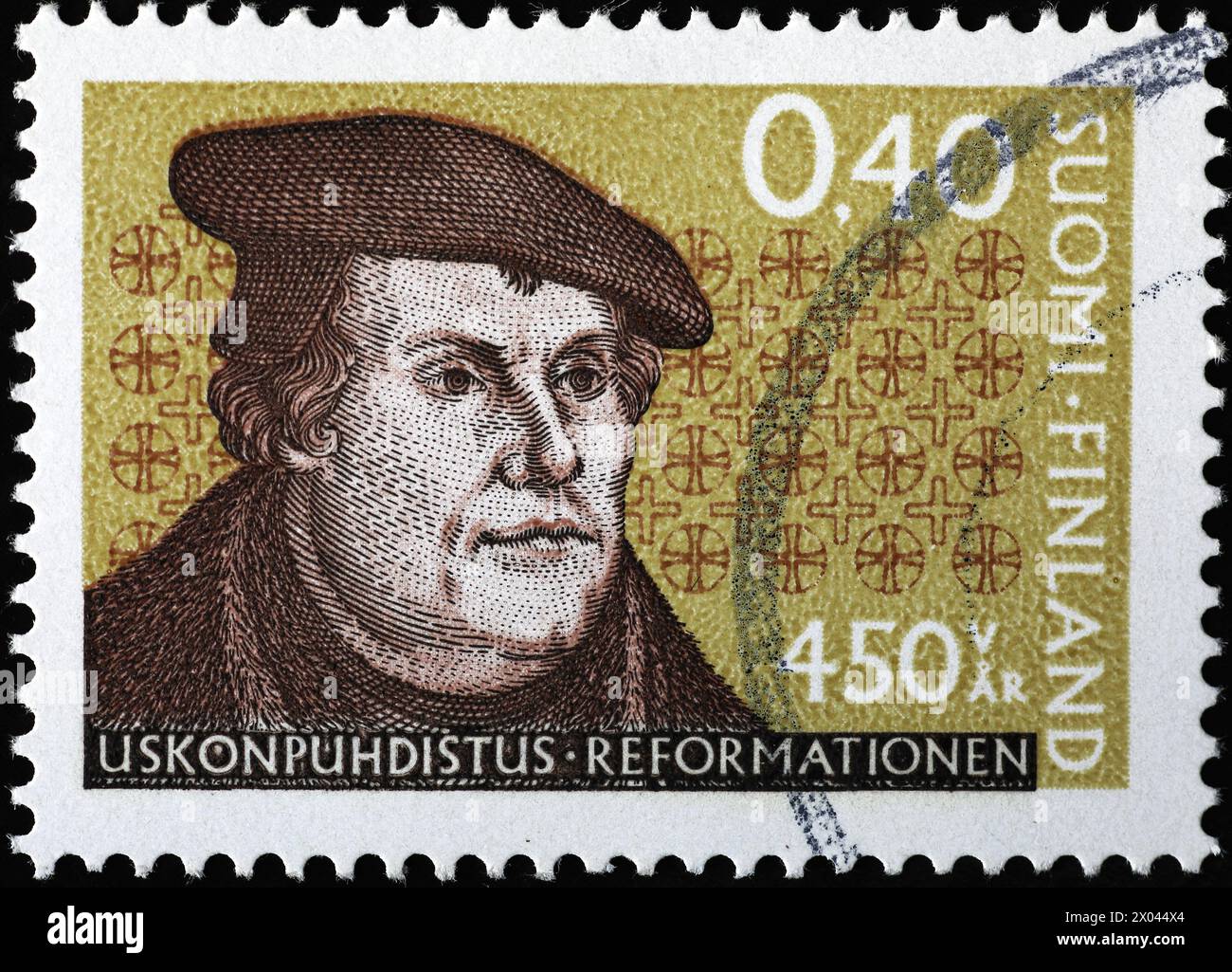 Martin Lutero ritratto su francobollo finlandese Foto Stock