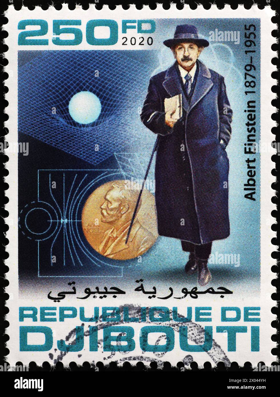 Premio Nobel Albert Einstein sul francobollo di Gibuti Foto Stock