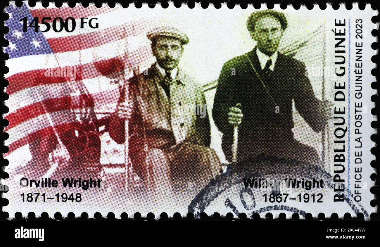 Orville e Wilbur Wright sul francobollo dalla Guinea Foto Stock