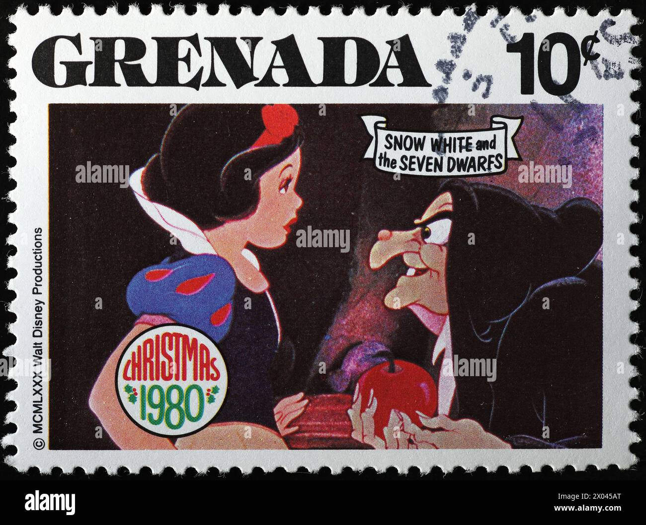 Biancaneve e la strega di Walt Disney sul francobollo Foto Stock