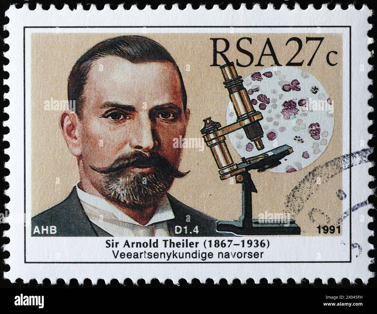 Ricercatore veterinario Arnold Theiler su francobollo Foto Stock