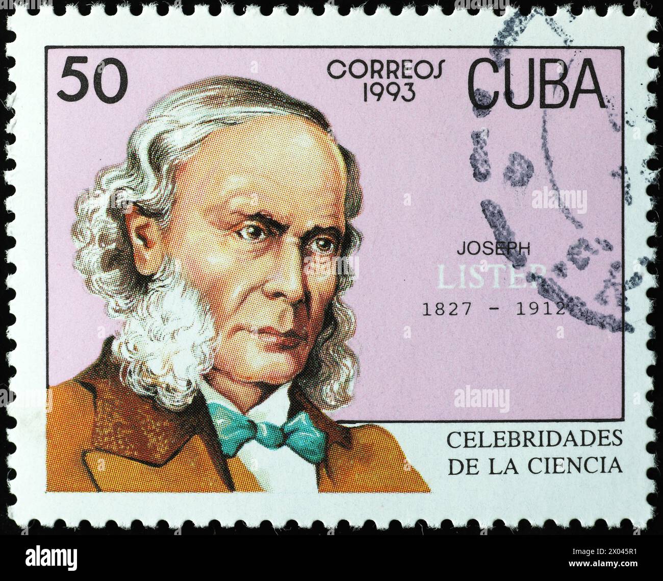 Il pioniere antisettico Joseph Lister sul francobollo cubano Foto Stock