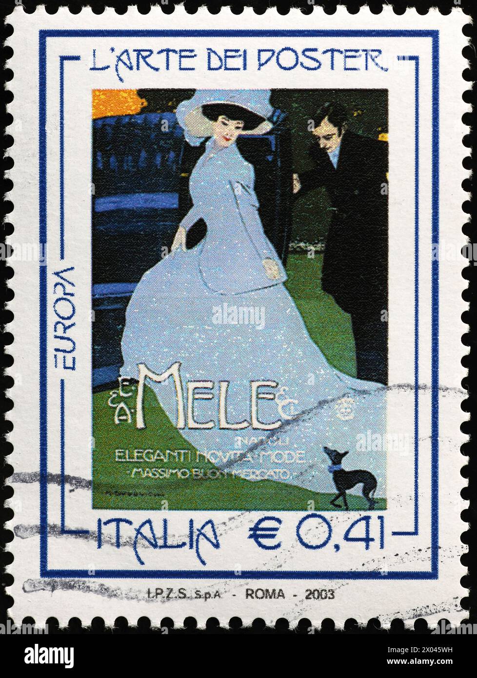 Poster vintage su francobollo italiano Foto Stock