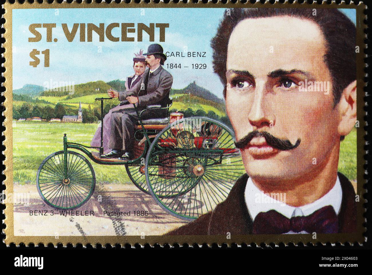 Carl Benz ritratto su francobollo Foto Stock
