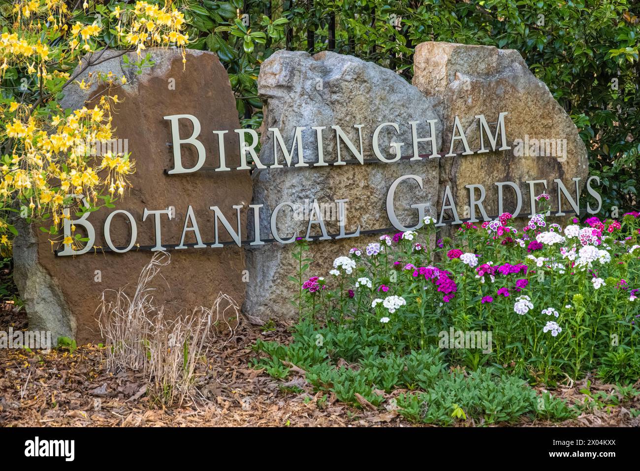 Cartello di ingresso per i giardini botanici di Birmingham, Alabama. (USA) Foto Stock