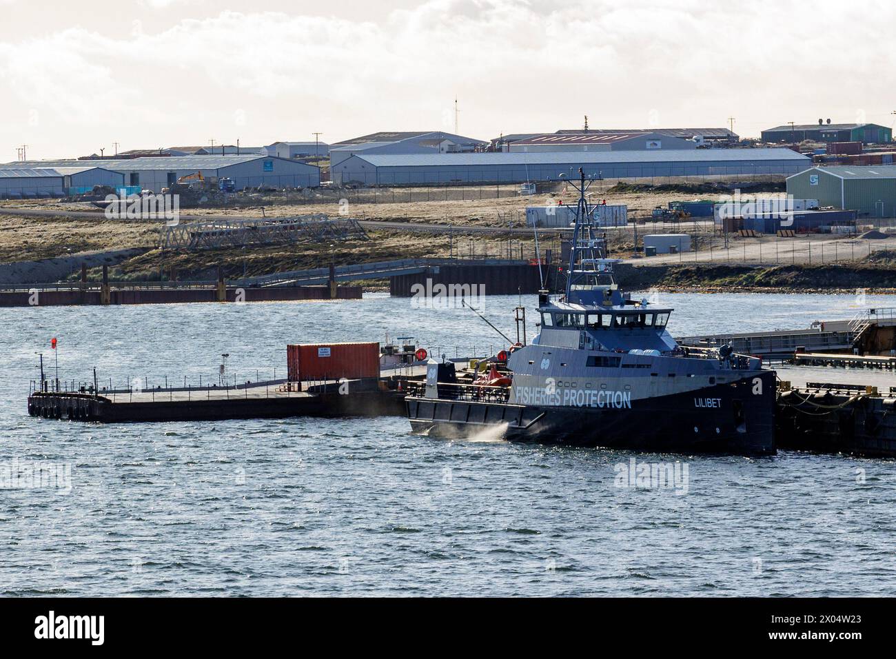 Nave per la protezione della pesca, Lilibet ormeggiata a Stanley, Isole Falkland, sabato 2 dicembre 2023. Foto: David Rowland / One-Image.com Foto Stock