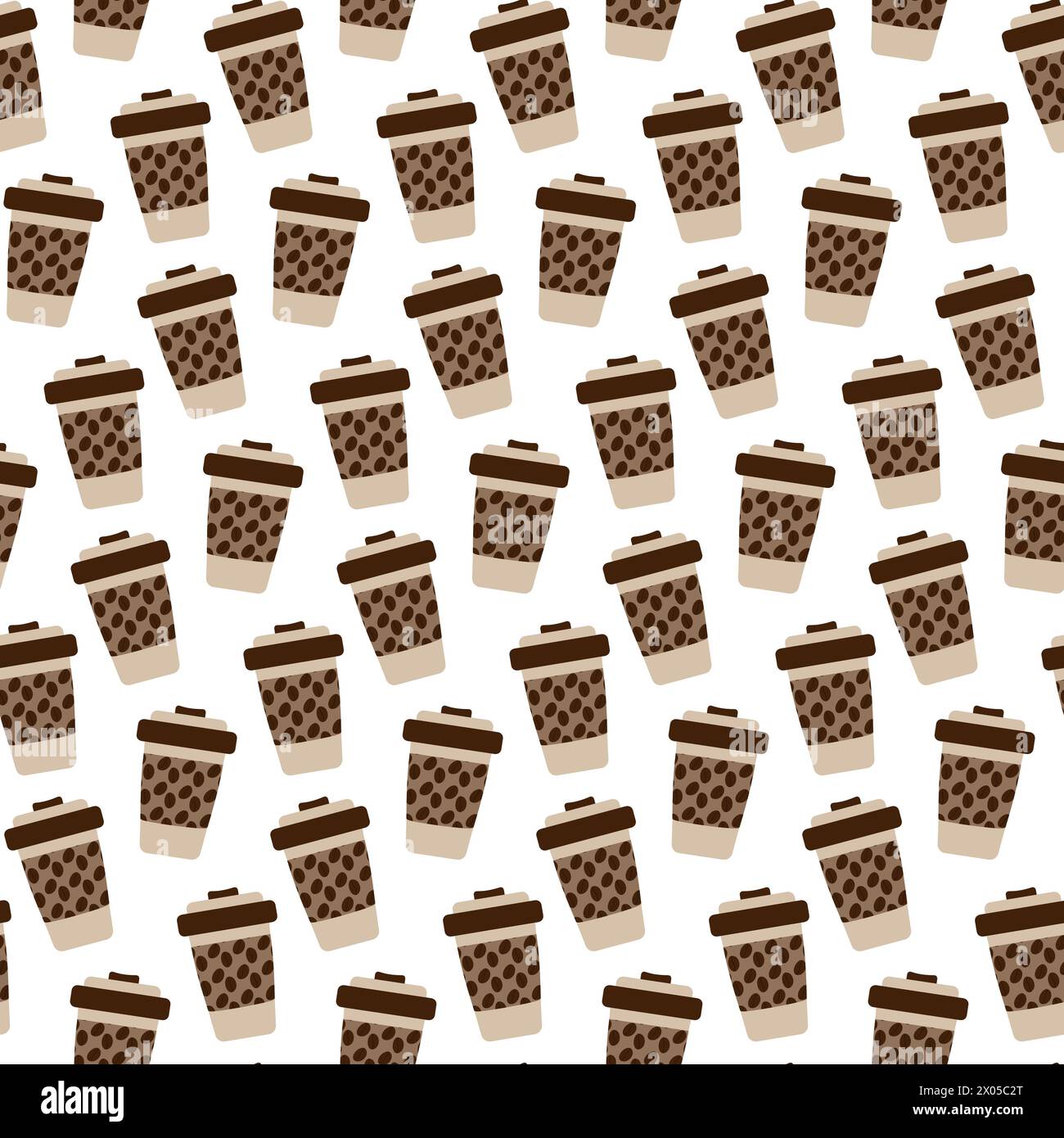 Tazze usa e getta con motivo in chicchi di caffè in un'elegante e morbida brasatura in uno sfondo minimalista in stile cartoni animati texture di sfondo astratta per carte Coffee Day, involucro, carta da parati o Web, tag isolate EPS Vector Illustrazione Vettoriale