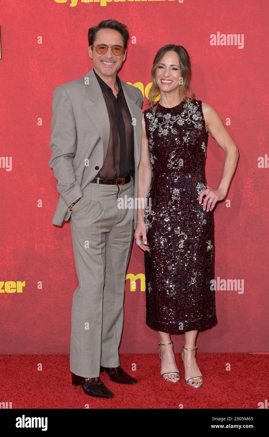 Los Angeles, Stati Uniti. 09 aprile 2024. LOS ANGELES, STATI UNITI. 9 aprile 2024: Robert Downey Jr e Susan Downey in anteprima per la serie HBO "The Sympathizer" al Paramount Theatre. Crediti fotografici: Paul Smith/Alamy Live News Foto Stock