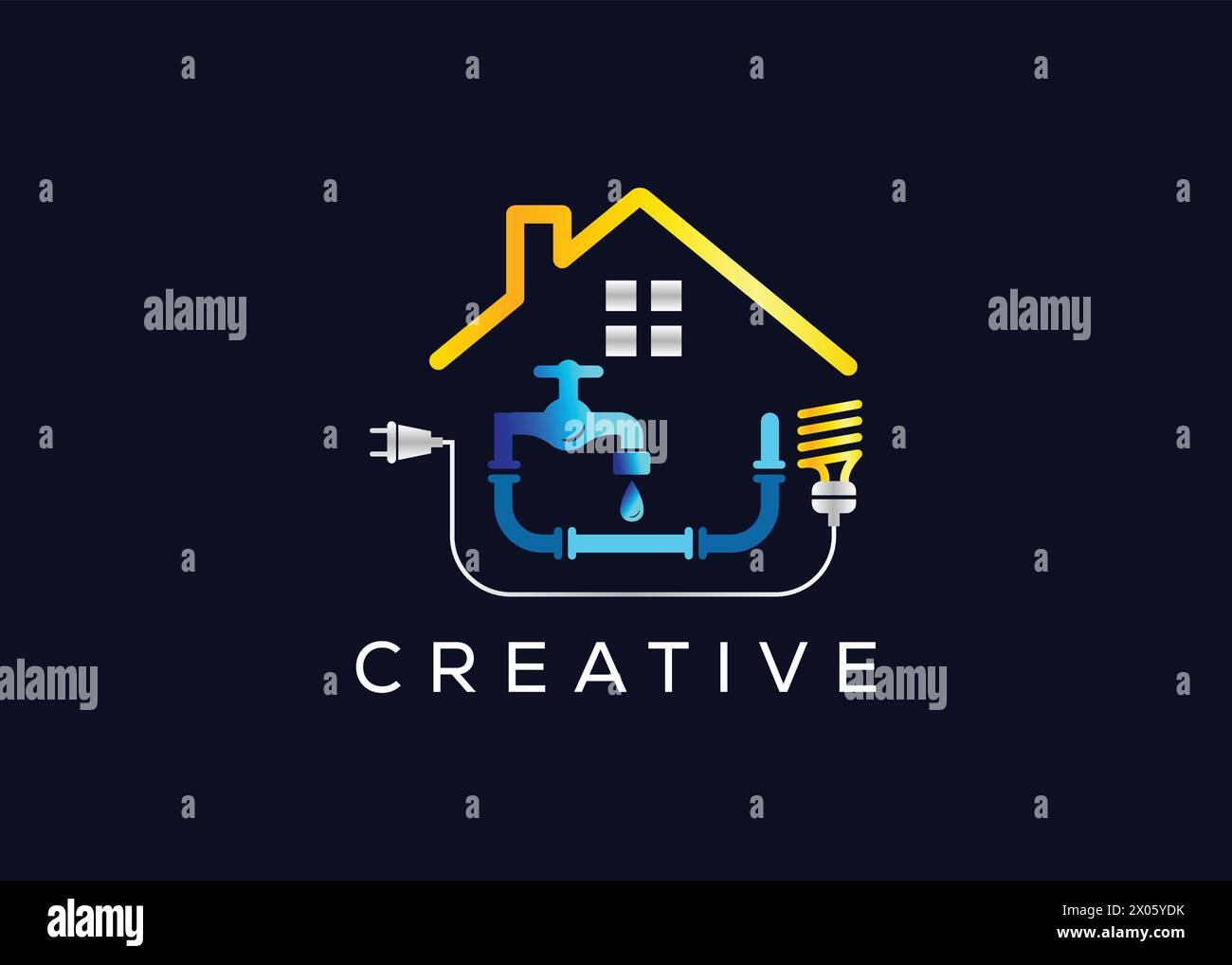 Modello vettoriale con logo elettrico e idraulico dai colori creativi e minimali. Moderno logo colorato per impianti idraulici ed elettrici Illustrazione Vettoriale