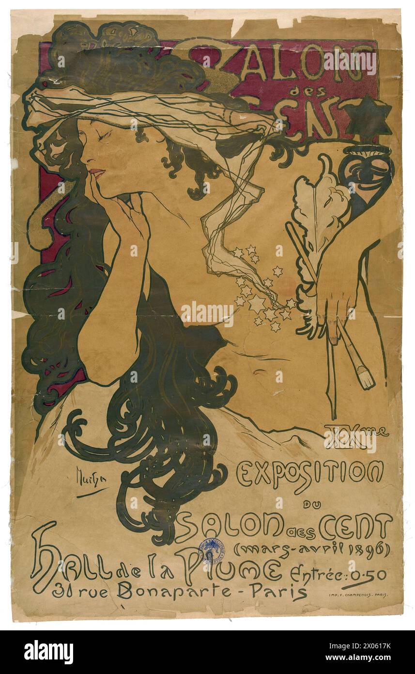 Alphonse Mucha - poster pubblicitario - Salon des Cent, 20a mostra del Salon des Cent (marzo-aprile 1896) Hall de la Plume - art nouveau Foto Stock