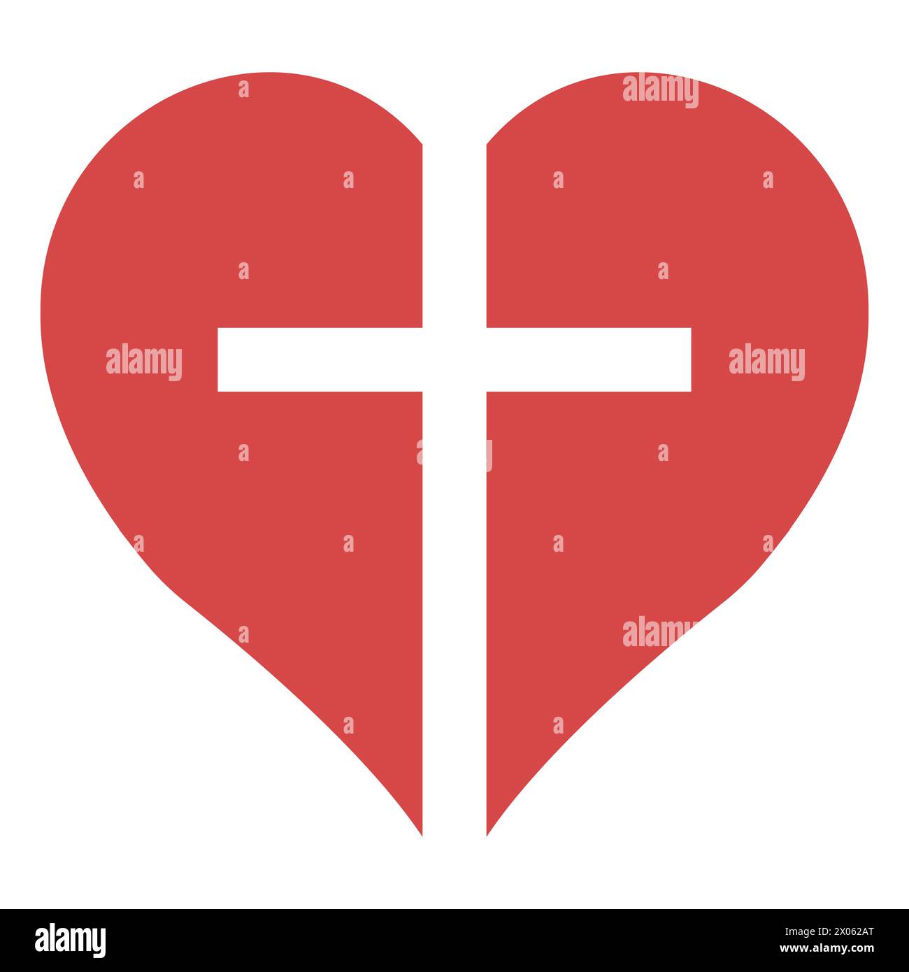 Due metà cuore croce cattolica, croce simbolo amore Dio fede Illustrazione Vettoriale