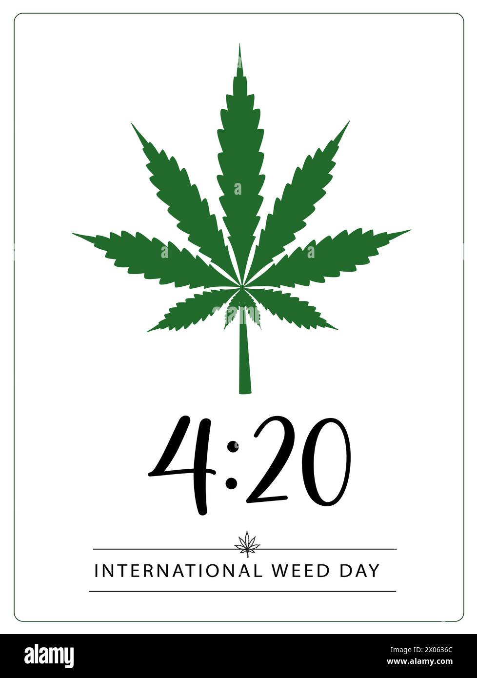 420 giorni festivi per le erbacce. Striscione dal design estetico in semplice stile minimalista con foglie di marijuana di canapa di cannabis. Ottimo per l'invito, il poster, il biglietto d'auguri Illustrazione Vettoriale