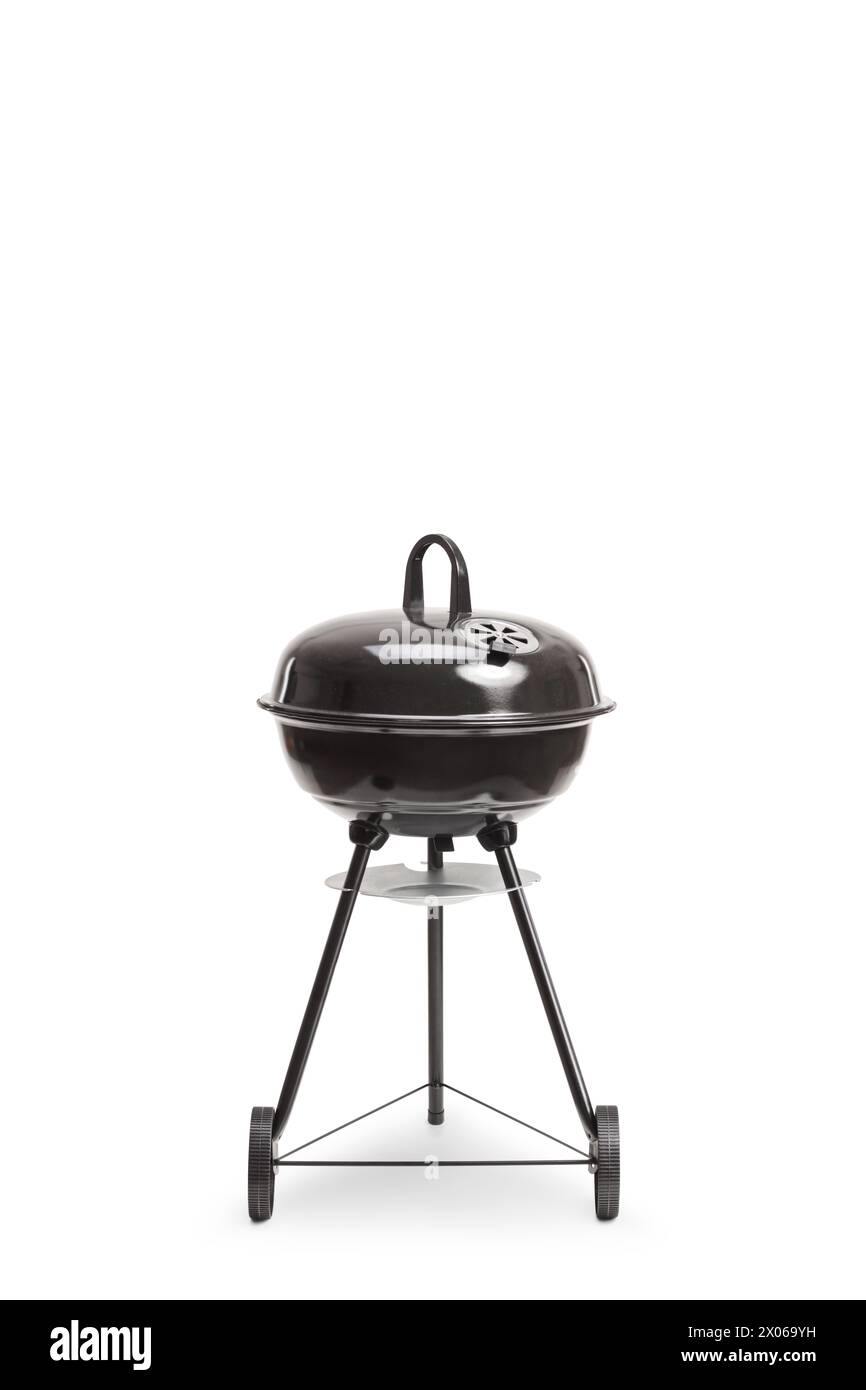 Foto studio di una griglia barbecue con coperchio isolato su sfondo bianco Foto Stock