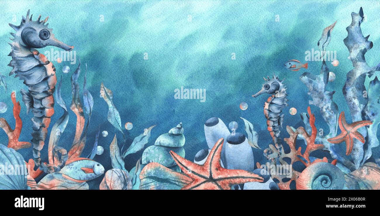 Mfault Adesivo da parete con balene marine, ippocampo, polipo, tartaruga, pesce, decorazione per camera da letto, bagno, spiaggia, neutro, decorazione per la stanza dei bambini