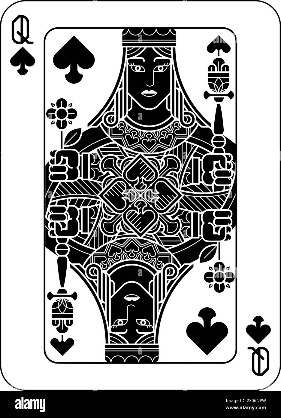 Confezione da mazzo di carte da gioco Queen of Spades Design Illustrazione Vettoriale