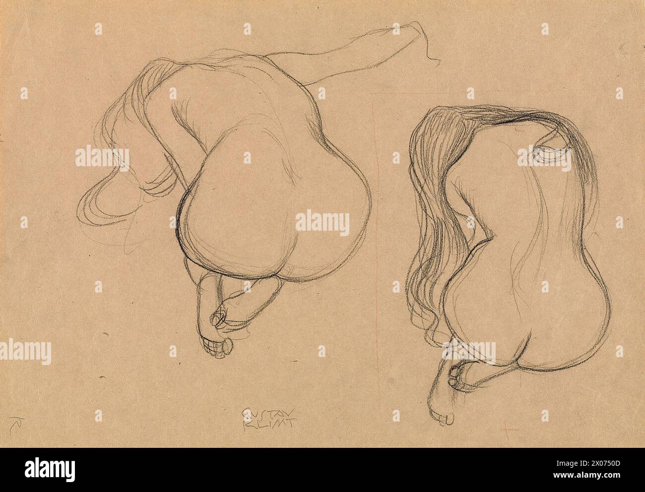 Gustav Klimt - Deux études d'un nu assis aux cheveux longs Foto Stock
