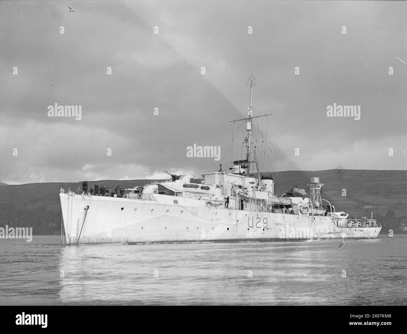 HMS WHIMBREL. L'ULTIMO SLOOP, IL 27 GENNAIO 1943, A GREENOCK. - HMS WHIMBREL. Porta vista a prua Foto Stock
