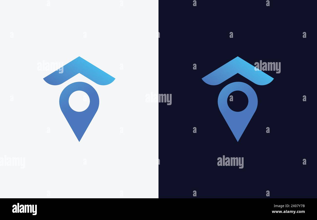Modello vettoriale logo posizione casa creativo e minimale. Logo del perno del tetto moderno Illustrazione Vettoriale
