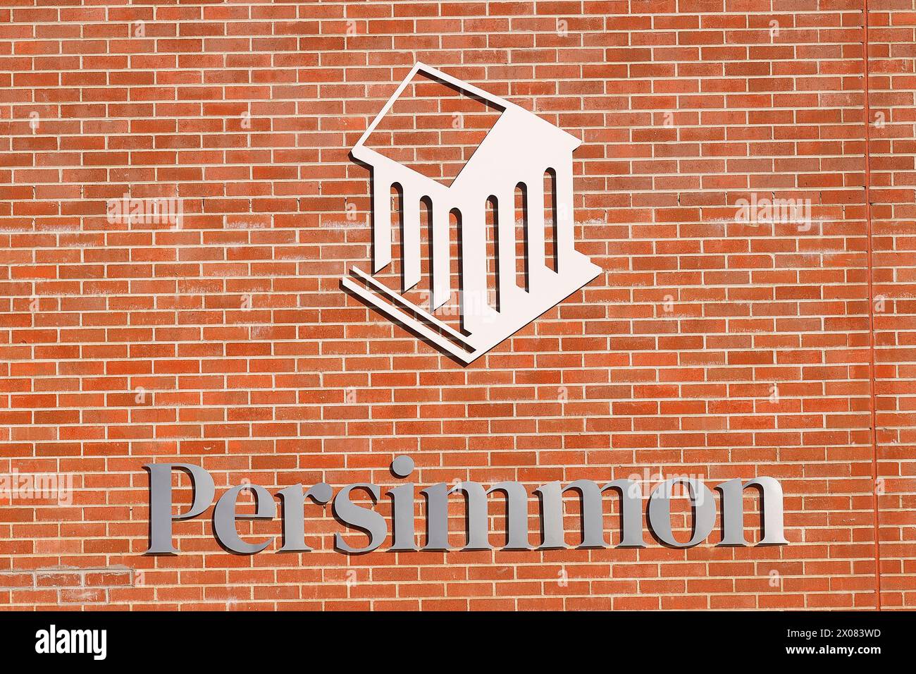 Logo e segno dei costruttori di case Persimmon Homes Foto Stock