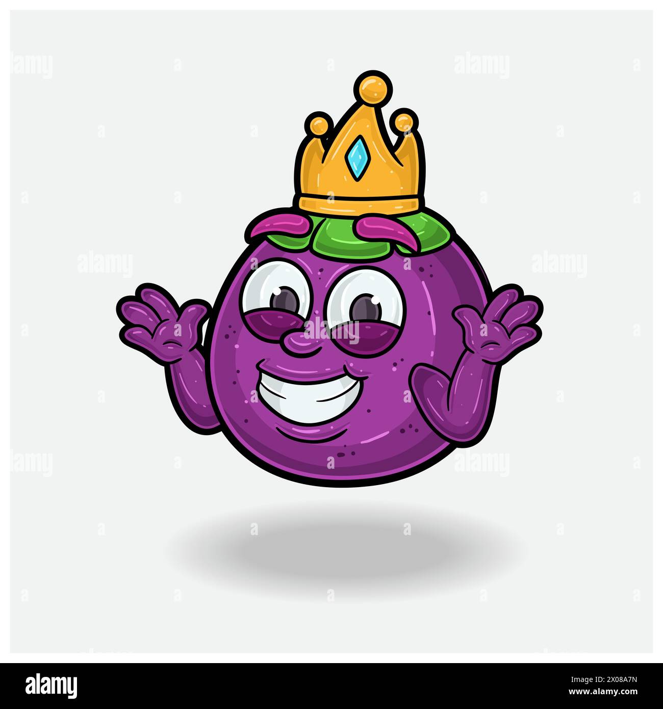 Non conosci l'espressione del sorriso con il personaggio Cartoon della mascotte Mangosteen Fruit Crown Mascot. Illustrazioni vettoriali Illustrazione Vettoriale