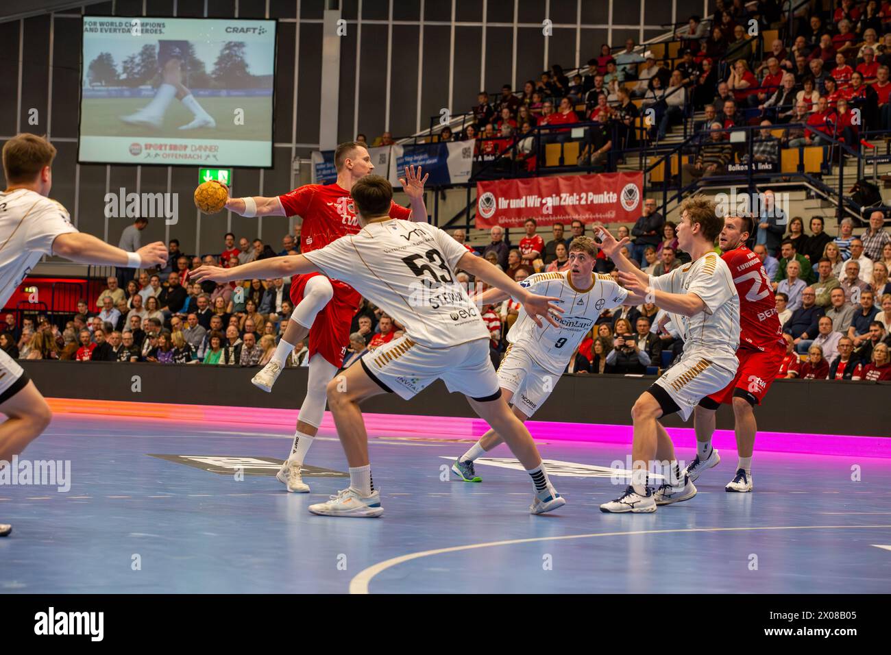 09.04.04.2024, 2. HBL, Handball-Bundesliga, 28. Spieltag): Eulen Ludwigshafen gegen TSV Bayer-Dormagen (Endstand 30:27) Foto Stock