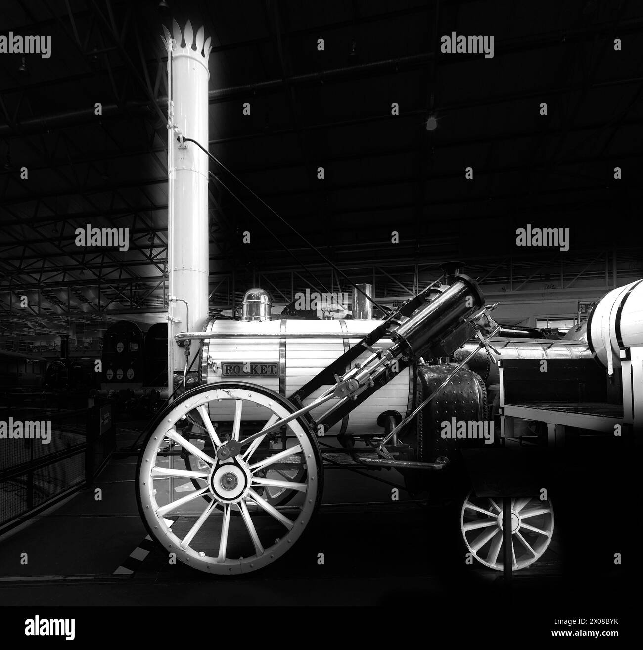 Replica del Rocket Engine di Robert Stephenson, 1829; museo ferroviario, York, Inghilterra. Foto Stock