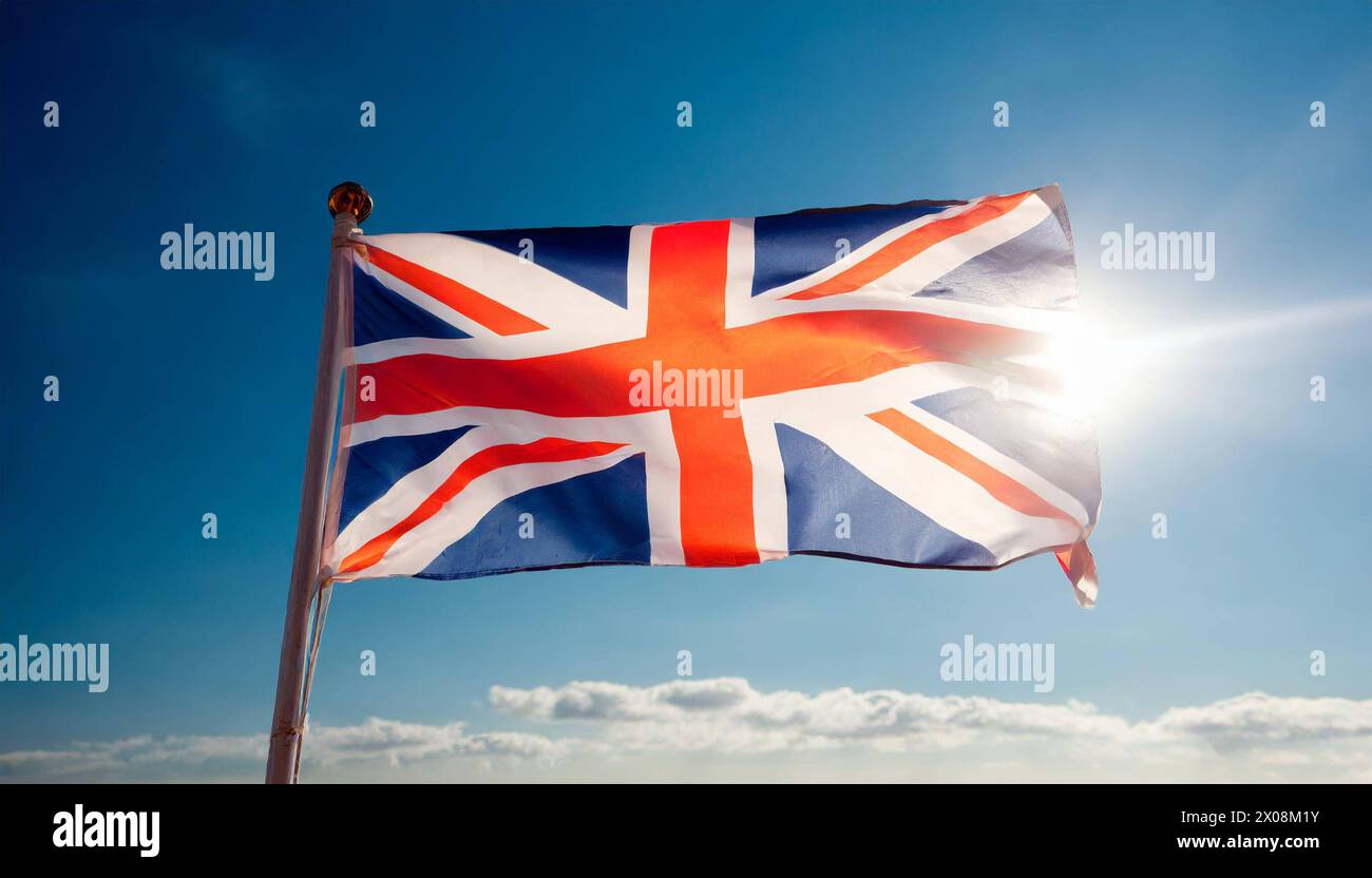 Die Fahne von Großbritannien flattert im Wind Foto Stock