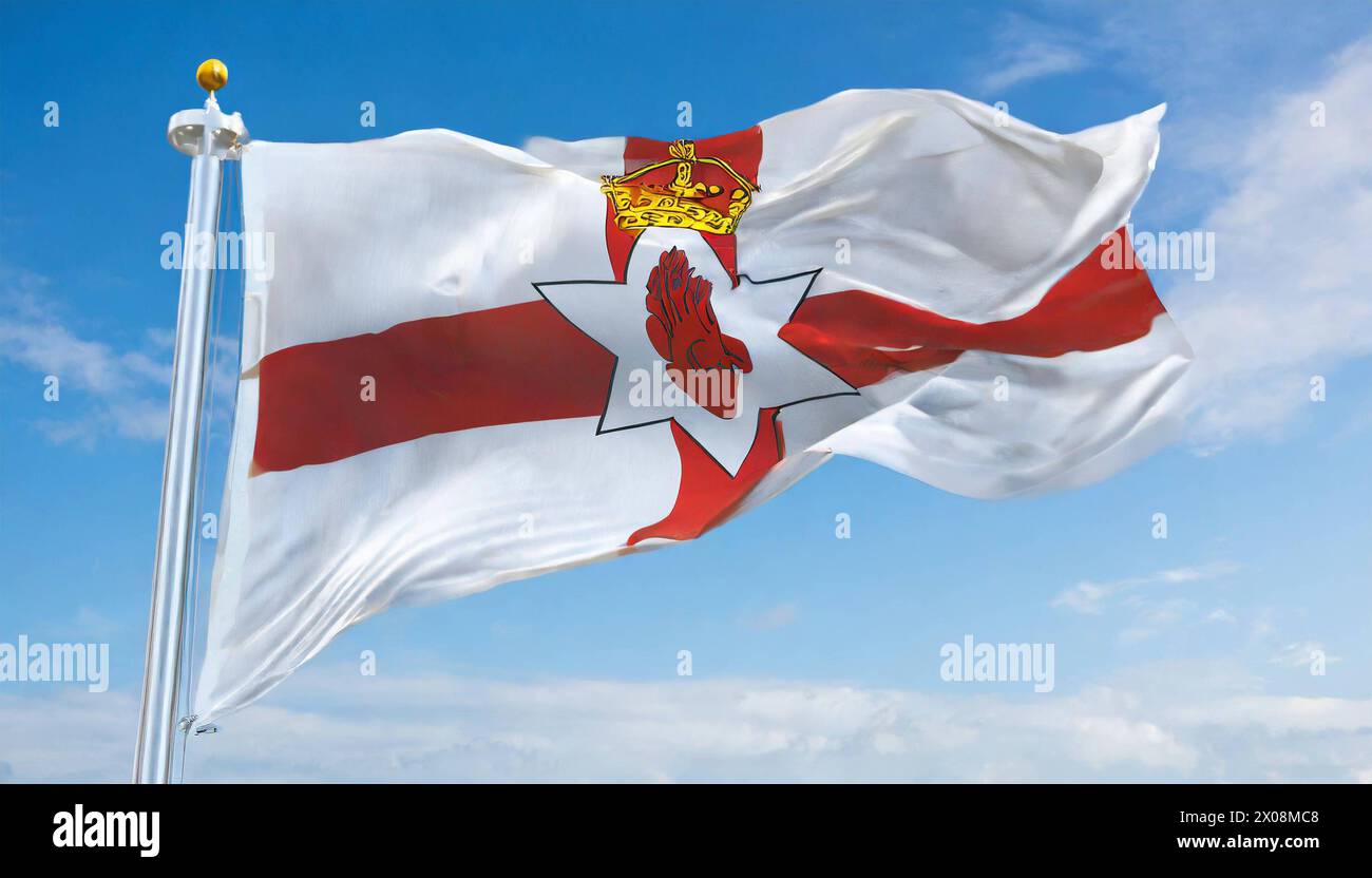 Die Fahne von Nordirland lusinghiero im Wind Foto Stock