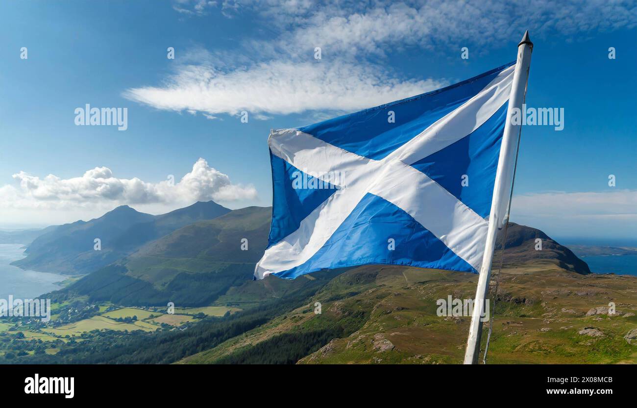 Die Fahne von Schottland flattert im Wind Foto Stock