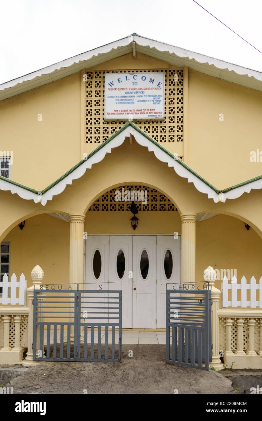 Port Elizabeth Seventh-Day Adventist Church (SDA), Bequia Island, St Vincent e Grenadine, Caraibi Foto Stock