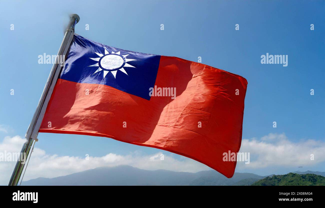Die Fahne von Taiwan flattert im Wind Foto Stock
