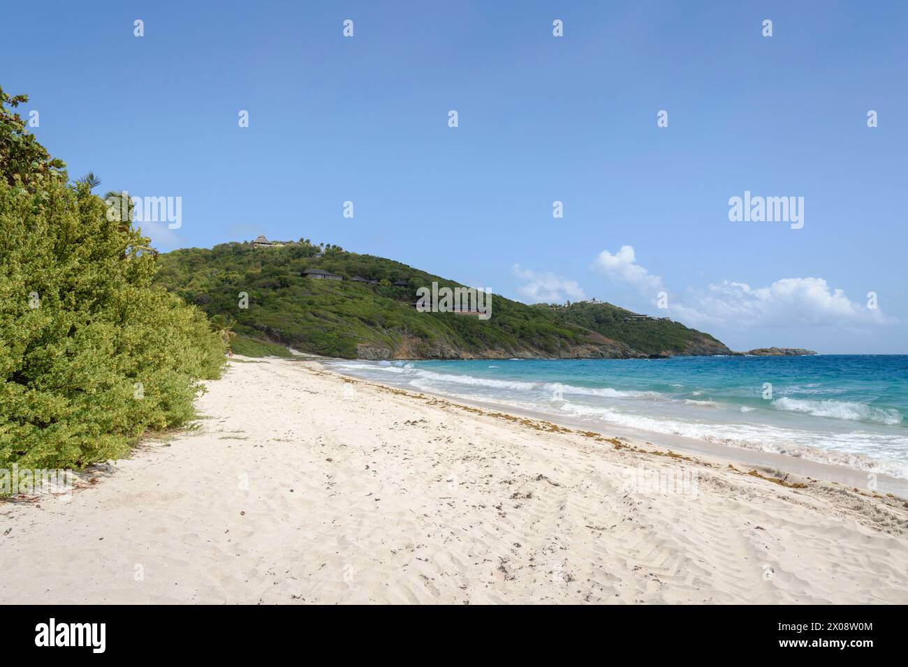 Macaroni Beach, Mustique Island, St Vincent e Grenadine, Caraibi Foto Stock