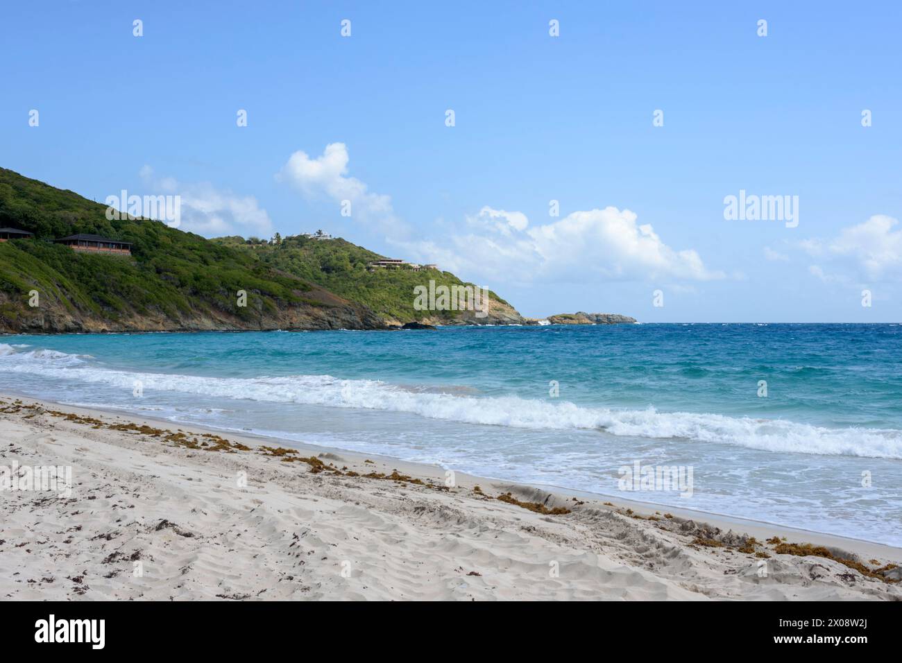 Macaroni Beach, Mustique Island, St Vincent e Grenadine, Caraibi Foto Stock