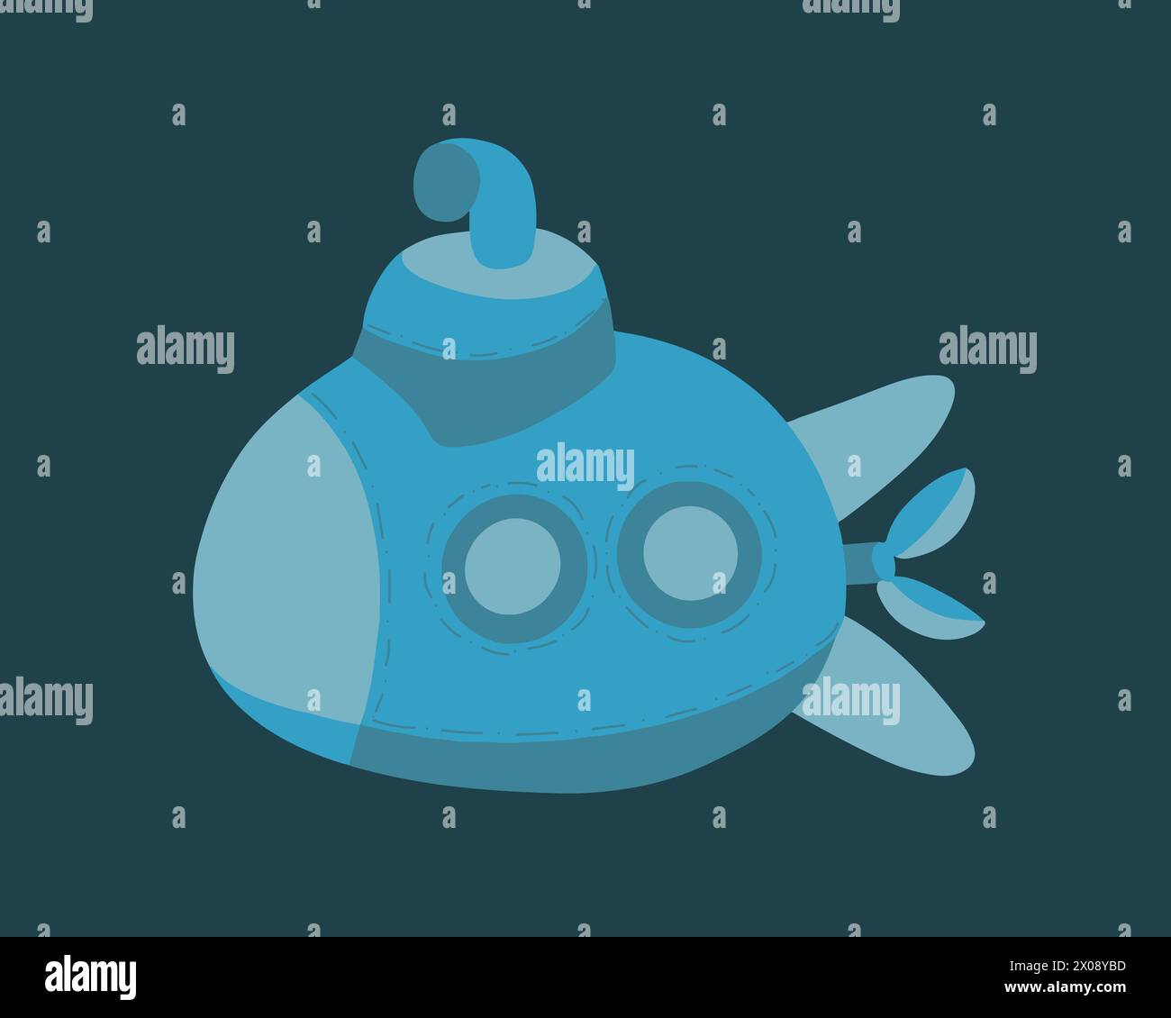 Illustrazione isolata vettoriale di un sottomarino. Illustrazione Vettoriale