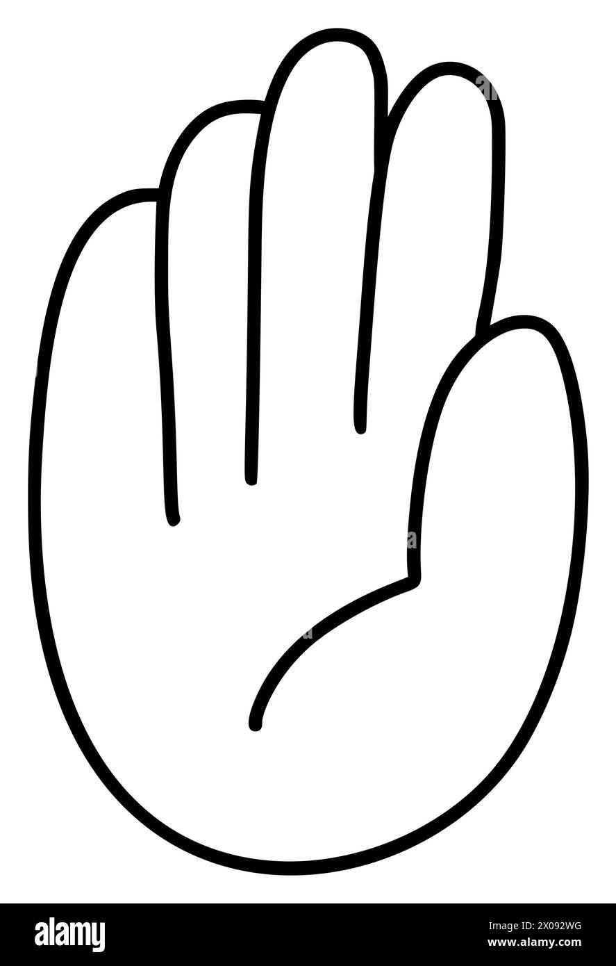 Linea tracciata del gesto dell'icona della mano destra su sfondo bianco, perfetta per un logo o un simbolo, segnale di avvertimento stop Illustrazione Vettoriale