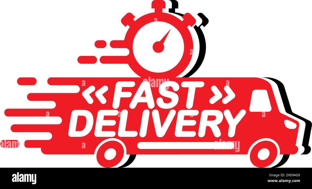 Icona veicolo per consegne rapide, consegna rapida, spostamento rapido. Modello vettoriale per logo su sfondo trasparente Illustrazione Vettoriale