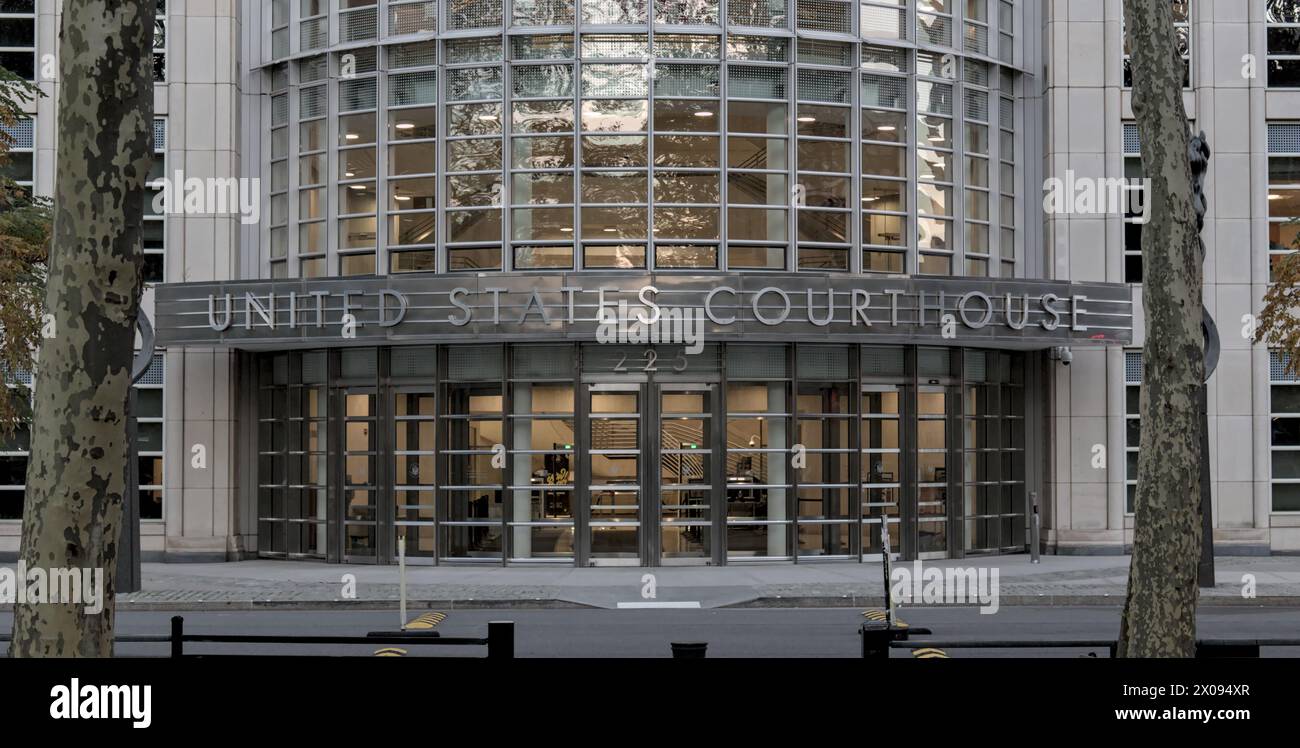 Ingresso al tribunale distrettuale degli Stati Uniti nel distretto orientale di New York (centro di brooklyn New york) processo, contenzioso, giudice, giuria Foto Stock