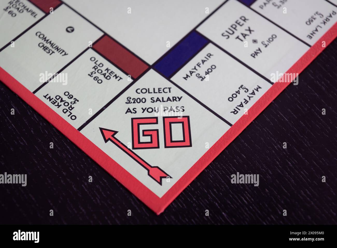The Go Collect 200 Square su un Monopoli Board, Scozia, Regno Unito Foto Stock The Go Collect 200 Square su un Monopoli Board, Scozia, Regno Unito Foto Stock