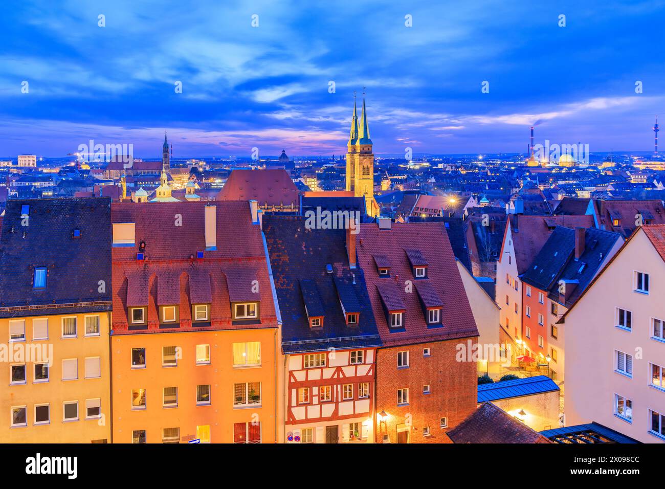 Norimberga, Germania. Vista della città vecchia dal castello di Norimberga. Franconia, Baviera. Foto Stock