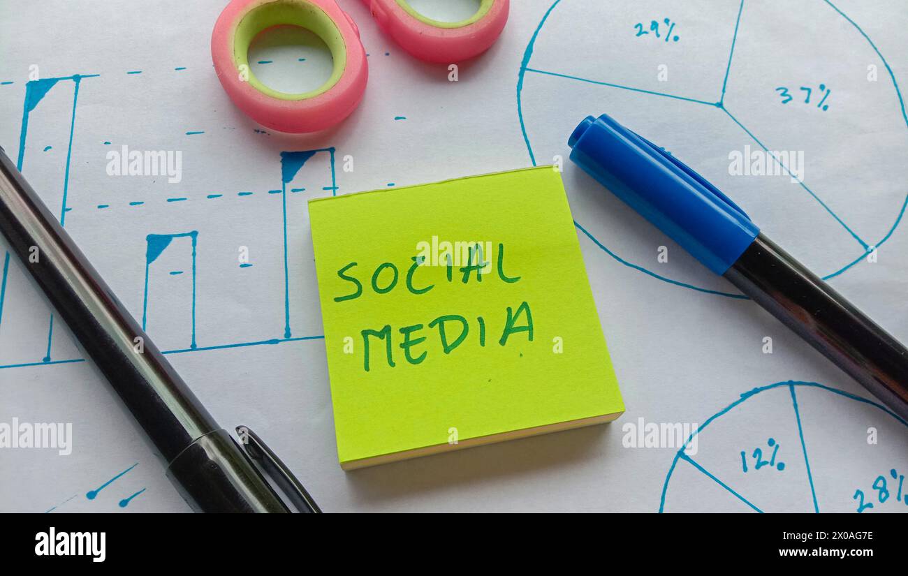 Foto con tema aziendale con il testo "SOCIAL MEDIA" Foto Stock