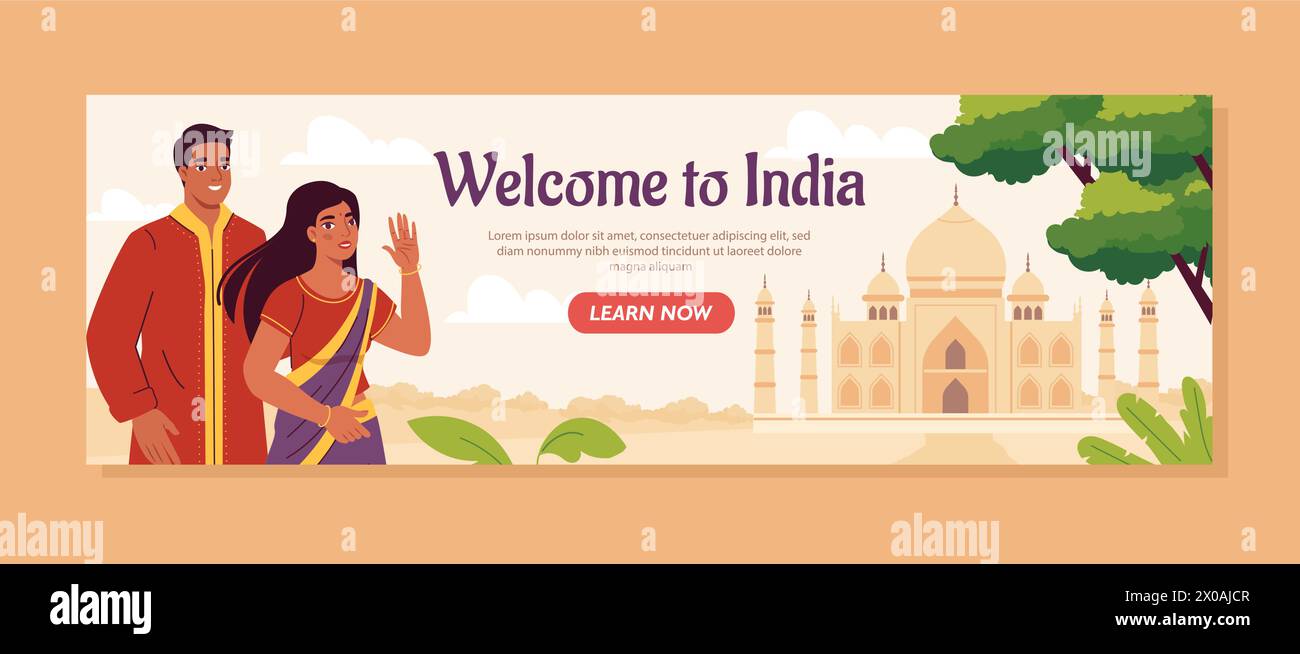 Benvenuto in india, vettore di banner Illustrazione Vettoriale