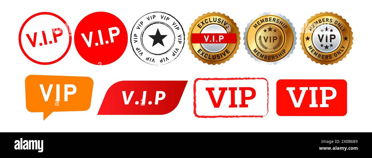 timbro vip con bolla vocale e sigillo con le etichette adesive per un'iscrizione premium esclusiva Illustrazione Vettoriale