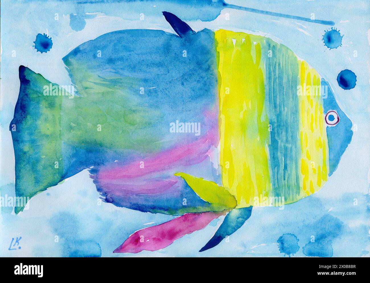 File art digitali di pittura ad acquerello di pesci Foto Stock