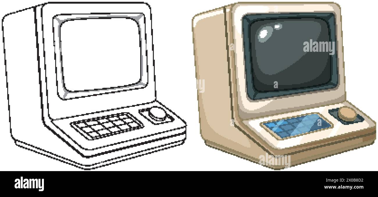 Due computer retrò con monitor e tastiere Illustrazione Vettoriale