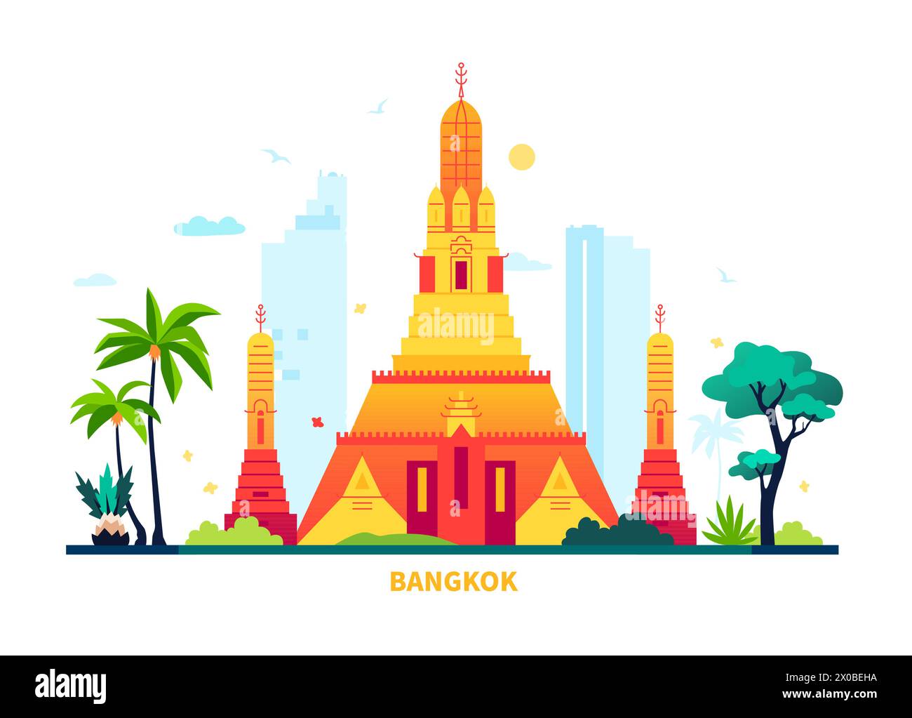 Edificio buddista a Bangkok - illustrazione vettoriale di colore moderno Illustrazione Vettoriale