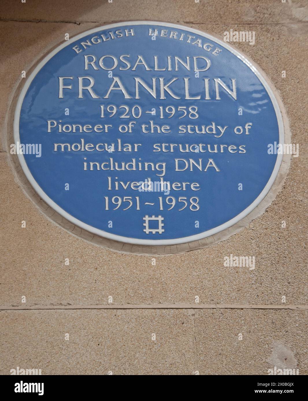 Targa che mostra dove viveva Rosalind Franklin, Fulham, Londra, Regno Unito. Rosalind Elsie Franklin (25 luglio 1920 – 16 aprile 1958) è stata una chimica britannica Foto Stock